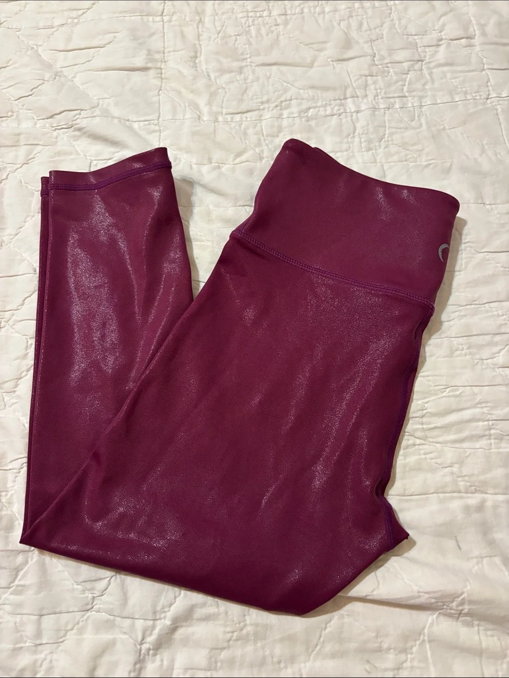 ZYIA High-Waist Shimmer Calve Length Leggings in Plum